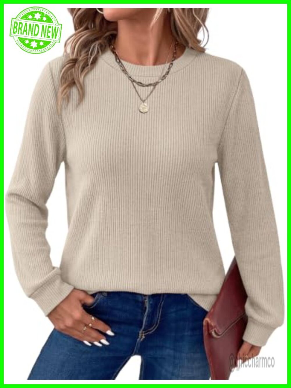 Long Sleeve Tunic Top Crew Neck Cozy Ribbed Sweater Fall Winter Layer
